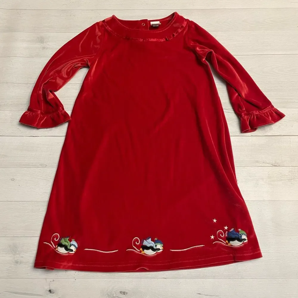Gymboree girls red velour penguin dress‎ size 8
